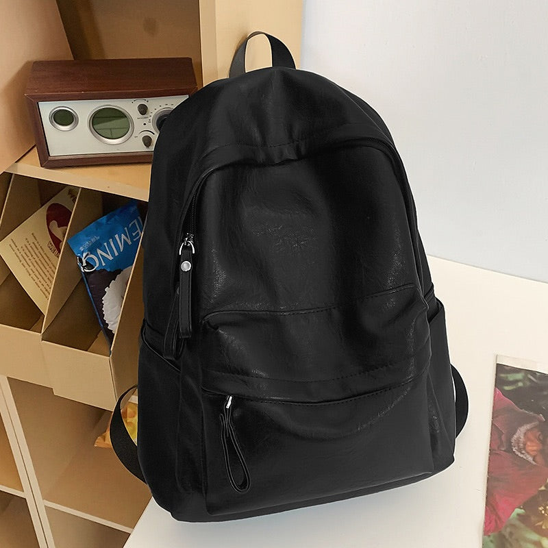 Korean-Style Soft Leather School Backpack (Product Code : 3127)