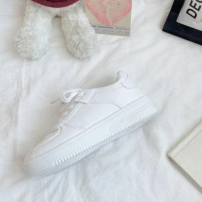 Trendy Leather Thick-Soled White Sneakers for Women(Product Code: 1111)
