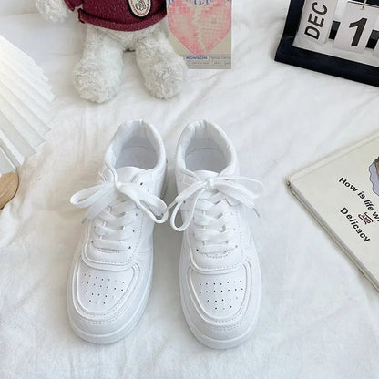 Trendy Leather Thick-Soled White Sneakers for Women(Product Code: 1111)
