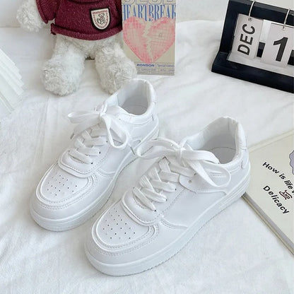Trendy Leather Thick-Soled White Sneakers for Women(Product Code: 1111)