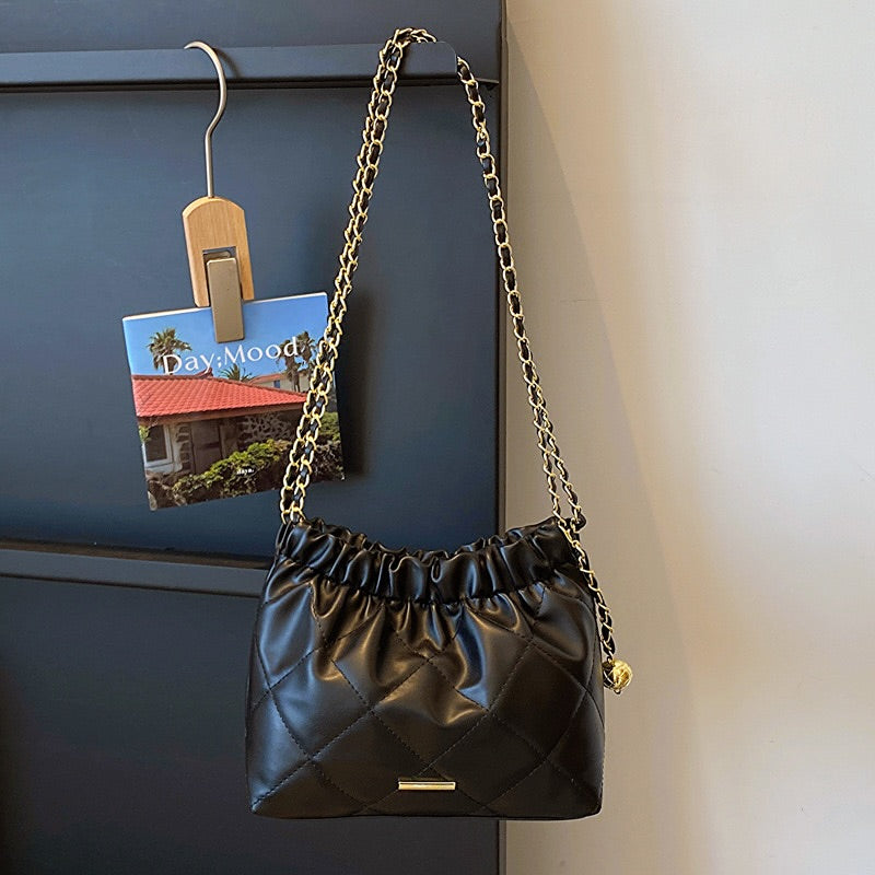 Soft Leather Pleated Chain Shoulder Bag (Product Code: 1939)