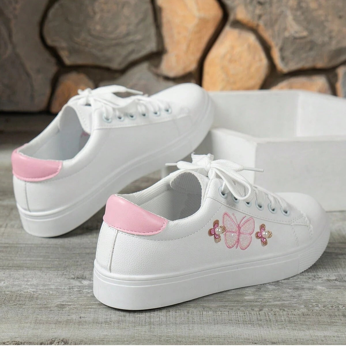 Women's Embroidered Butterfly Sneakers (Code: 0622)